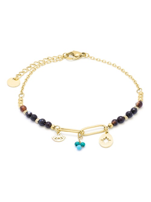 Luxenter Onyx Hydrothermal Quartz bracelet fini et plaqué or 18k- Ribed - Kiabi
