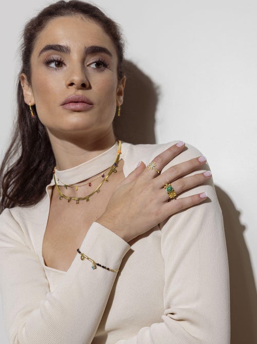 Luxenter Onyx Hydrothermal Quartz bracelet fini et plaqué or 18k- Ribed - Kiabi