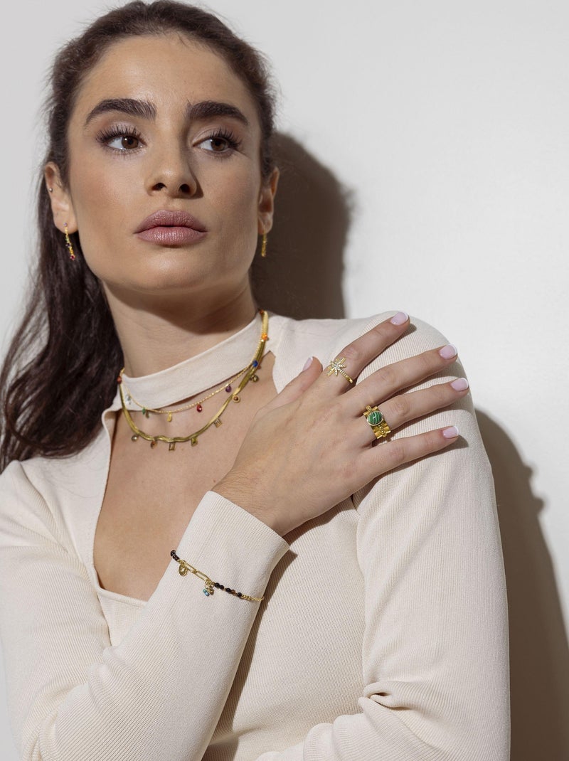 Luxenter Onyx Hydrothermal Quartz bracelet fini et plaqué or 18k- Ribed Noir - Kiabi