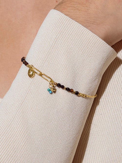 Luxenter Onyx Hydrothermal Quartz bracelet fini et plaqué or 18k- Ribed - Kiabi