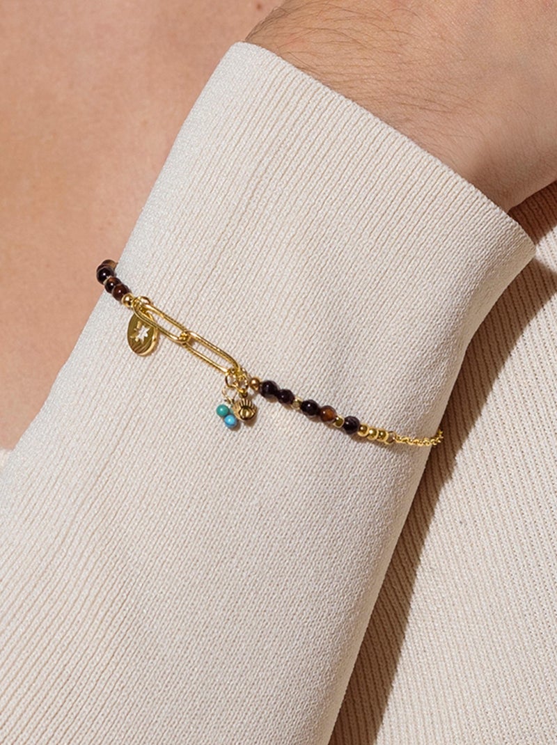 Luxenter Onyx Hydrothermal Quartz bracelet fini et plaqué or 18k- Ribed Noir - Kiabi