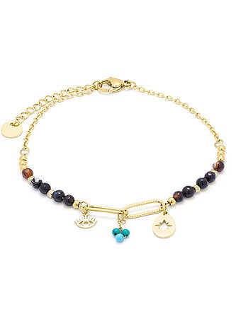Luxenter Onyx Hydrothermal Quartz bracelet fini et plaqué or 18k- Ribed