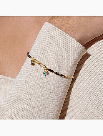 Luxenter Onyx Hydrothermal Quartz bracelet fini et plaqué or 18k- Ribed