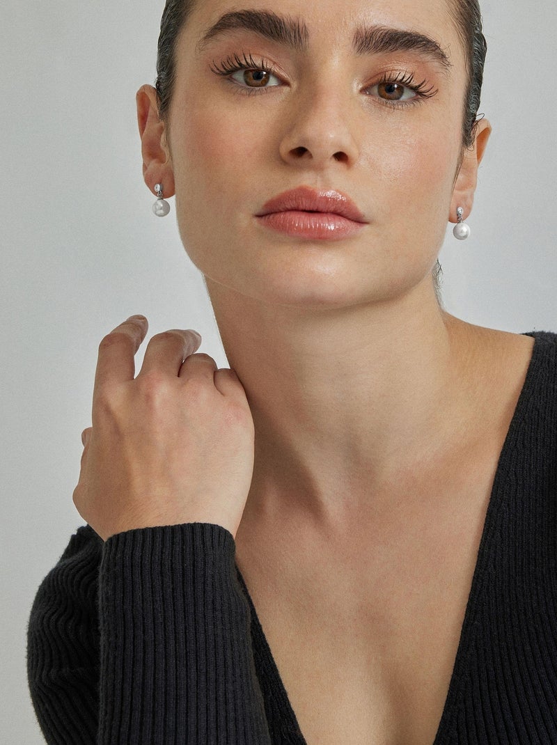 Luxenter Ronsa Boucles d'oreilles en argent 925 et perles plaquées rhodium blanc Argent - Kiabi