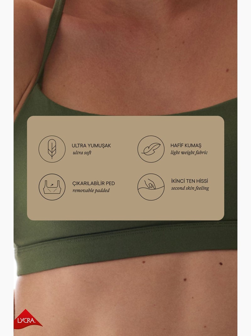 Lycra soutien-gorge de sport dos nageur à maintien léger, avec coussinets amovibles penti Kaki - Kiabi