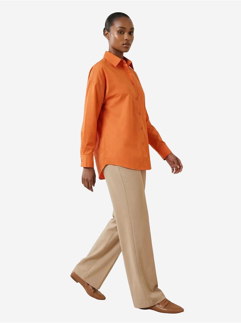 Ma mode chemise oversize à manches longues en coton uni my fashion Rouge brique - Kiabi