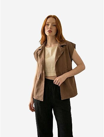 Ma mode gilet en gabardine de coton avec col de veste et poche my fashion