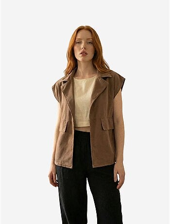 Ma mode gilet en gabardine de coton avec col de veste et poche my fashion