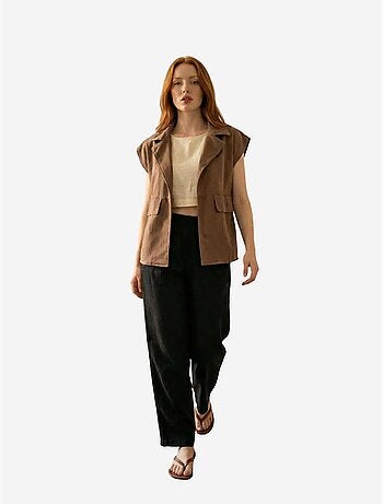 Ma mode gilet en gabardine de coton avec col de veste et poche my fashion