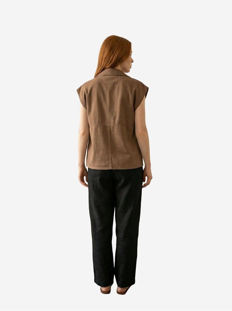 Ma mode gilet en gabardine de coton avec col de veste et poche my fashion Marron noisette - Kiabi