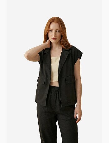 Ma mode gilet en gabardine de coton avec col de veste et poche my fashion