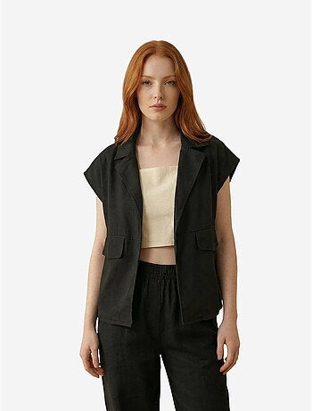 Ma mode gilet en gabardine de coton avec col de veste et poche my fashion