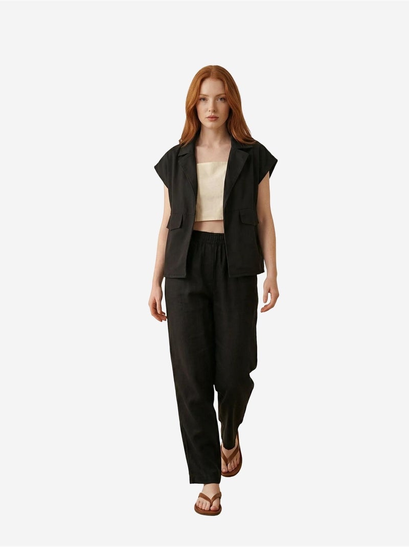 Ma mode gilet en gabardine de coton avec col de veste et poche my fashion Noir - Kiabi