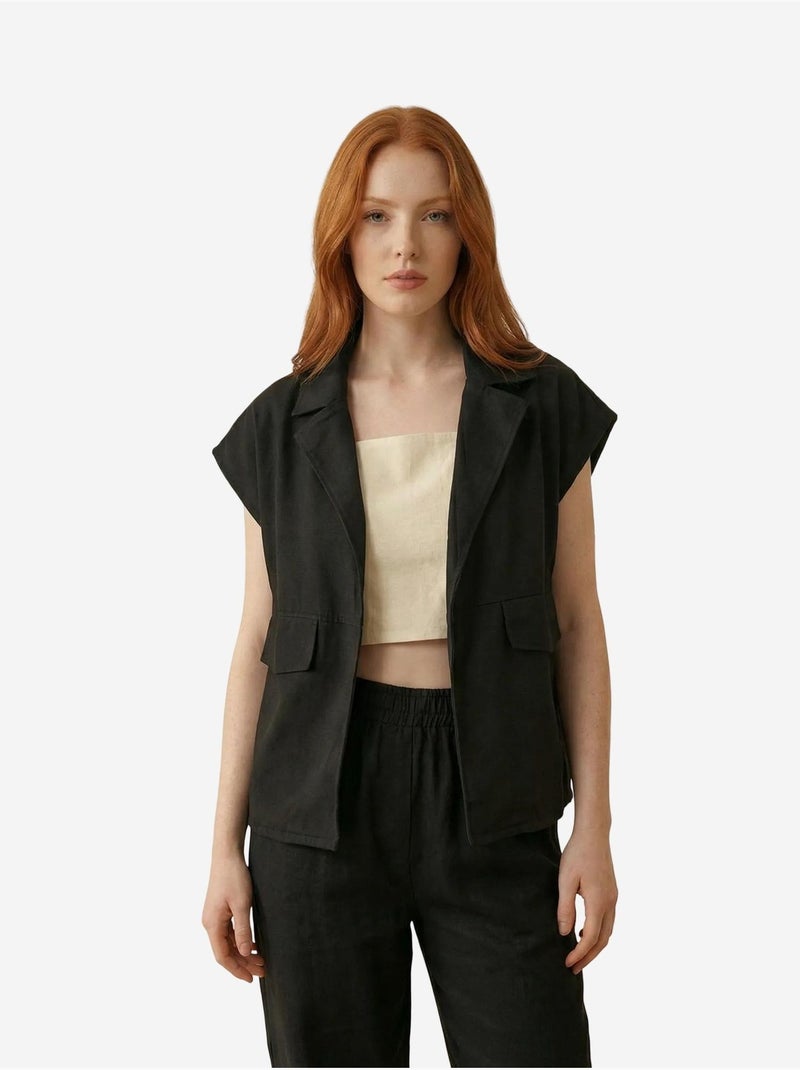 Ma mode gilet en gabardine de coton avec col de veste et poche my fashion Noir - Kiabi
