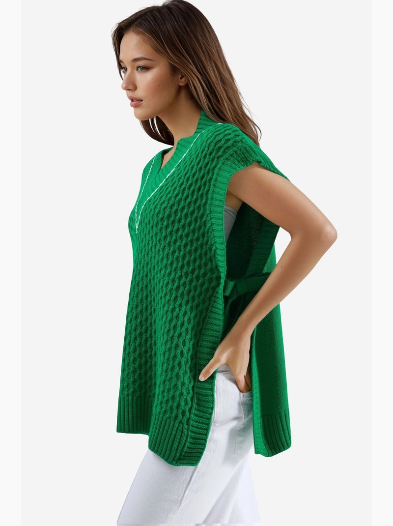 Ma mode gilet sans manches en maille torsadée longue avec fermeture à nouer my fashion Vert - Kiabi