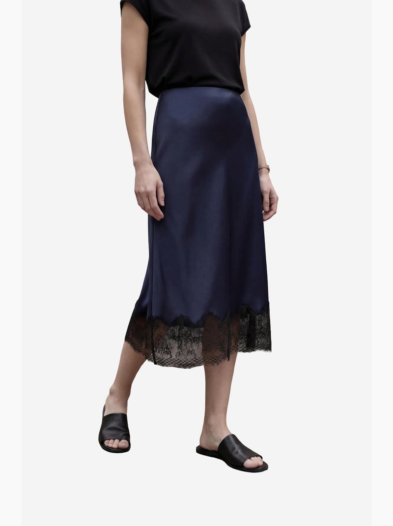 Ma mode jupe midi en satin taille haute my fashion Bleu marine - Kiabi