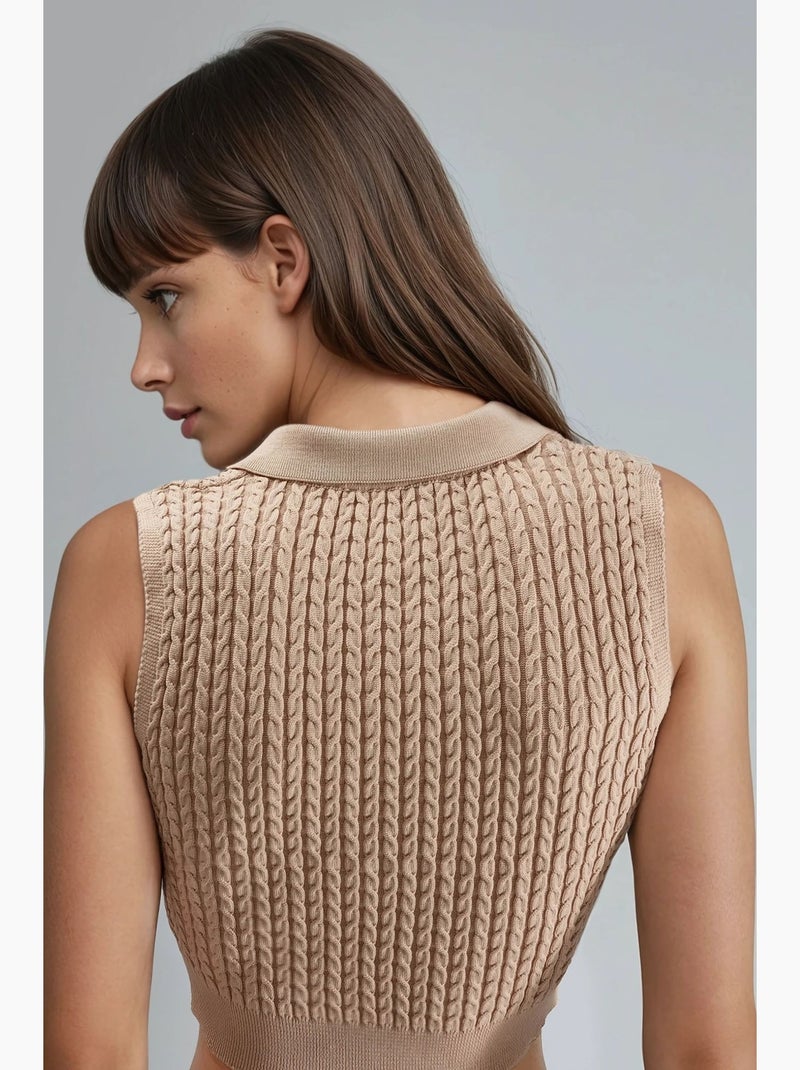 Ma mode pull à col rond en maille torsadée my fashion Camel - Kiabi