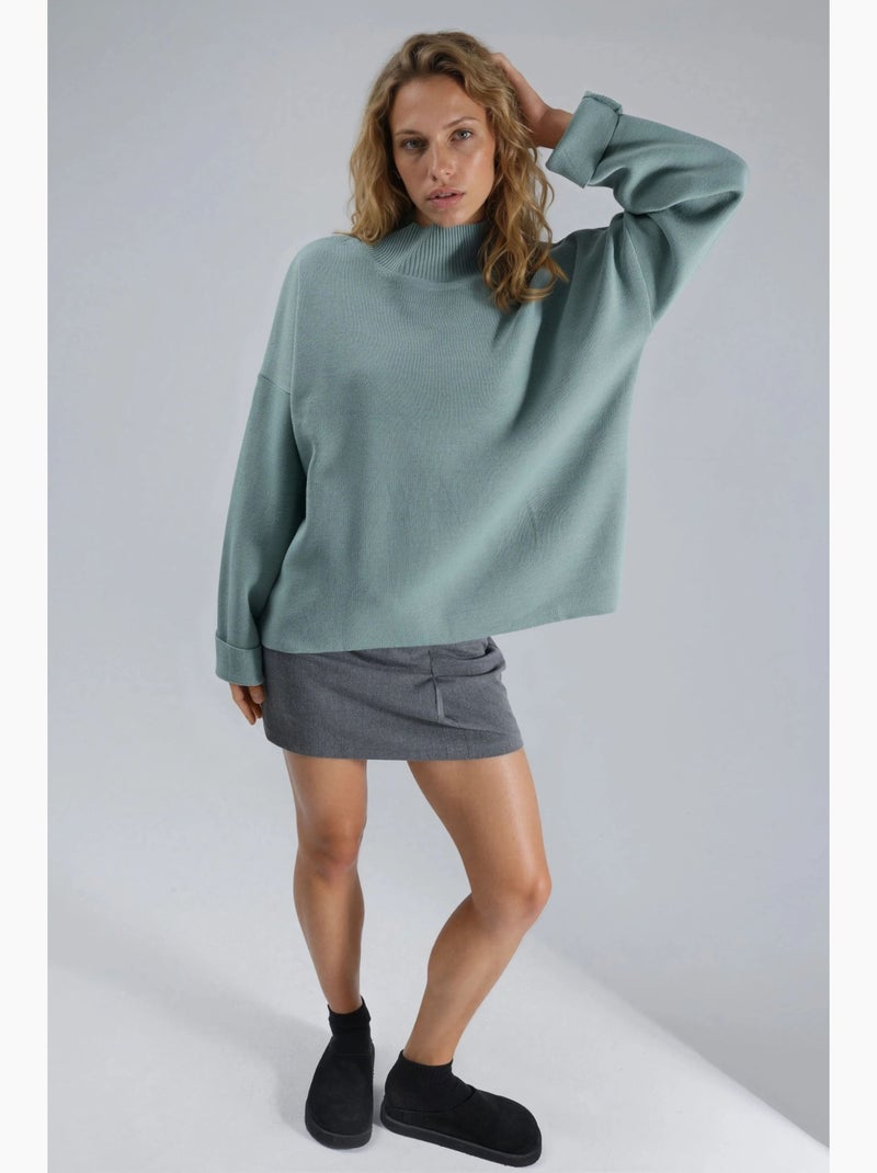 Ma mode pull à col roulé côtelé oversize my fashion Vert pastel - Kiabi
