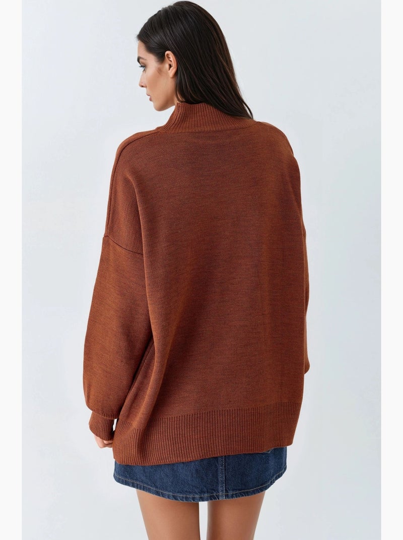 Ma mode pull à col roulé oversize en maille my fashion Marron noisette - Kiabi