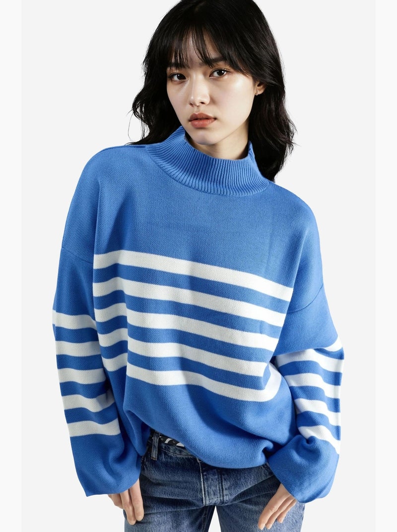 Ma mode pull à col roulé rayé oversize my fashion Bleu saphir - Kiabi