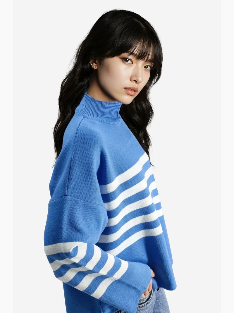 Ma mode pull à col roulé rayé oversize my fashion Bleu saphir - Kiabi