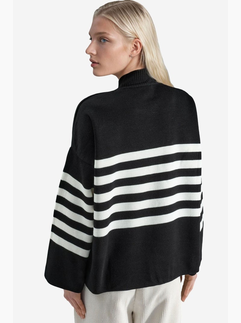 Ma mode pull à col roulé rayé oversize my fashion Noir - Kiabi