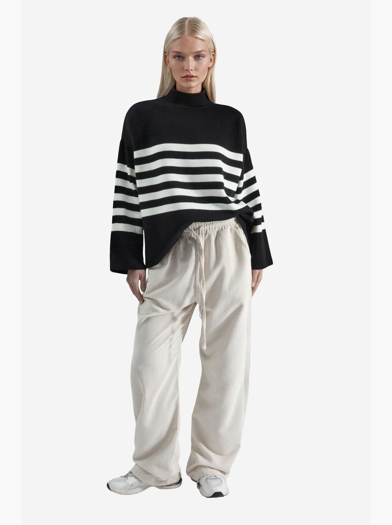 Ma mode pull à col roulé rayé oversize my fashion Noir - Kiabi