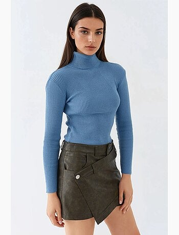 Ma mode pull à col roulé texturé ajusté my fashion