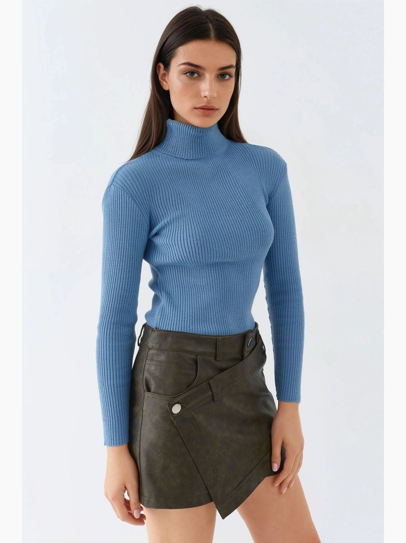 Ma mode pull à col roulé texturé ajusté my fashion Bleu ciel - Kiabi