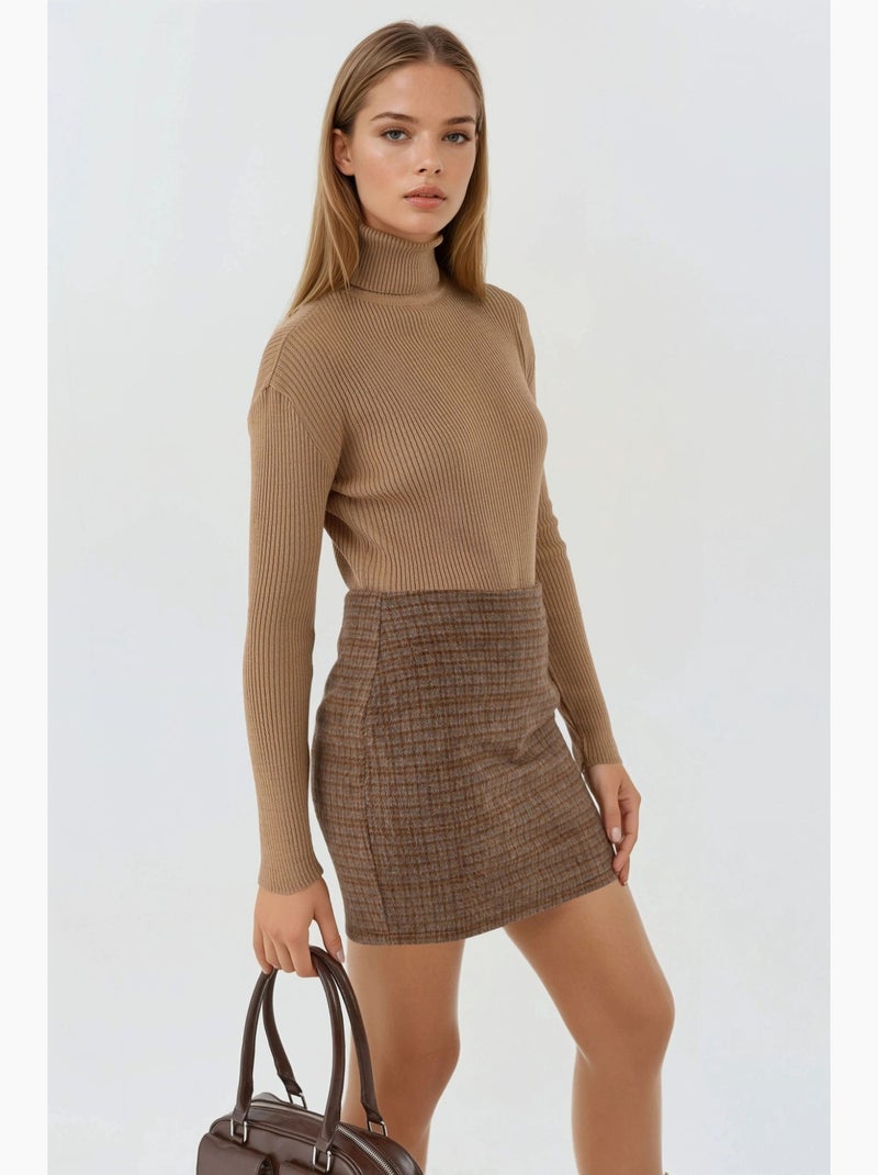Ma mode pull à col roulé texturé ajusté my fashion Camel - Kiabi