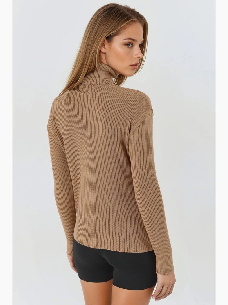 Ma mode pull à col roulé texturé ajusté my fashion Camel - Kiabi