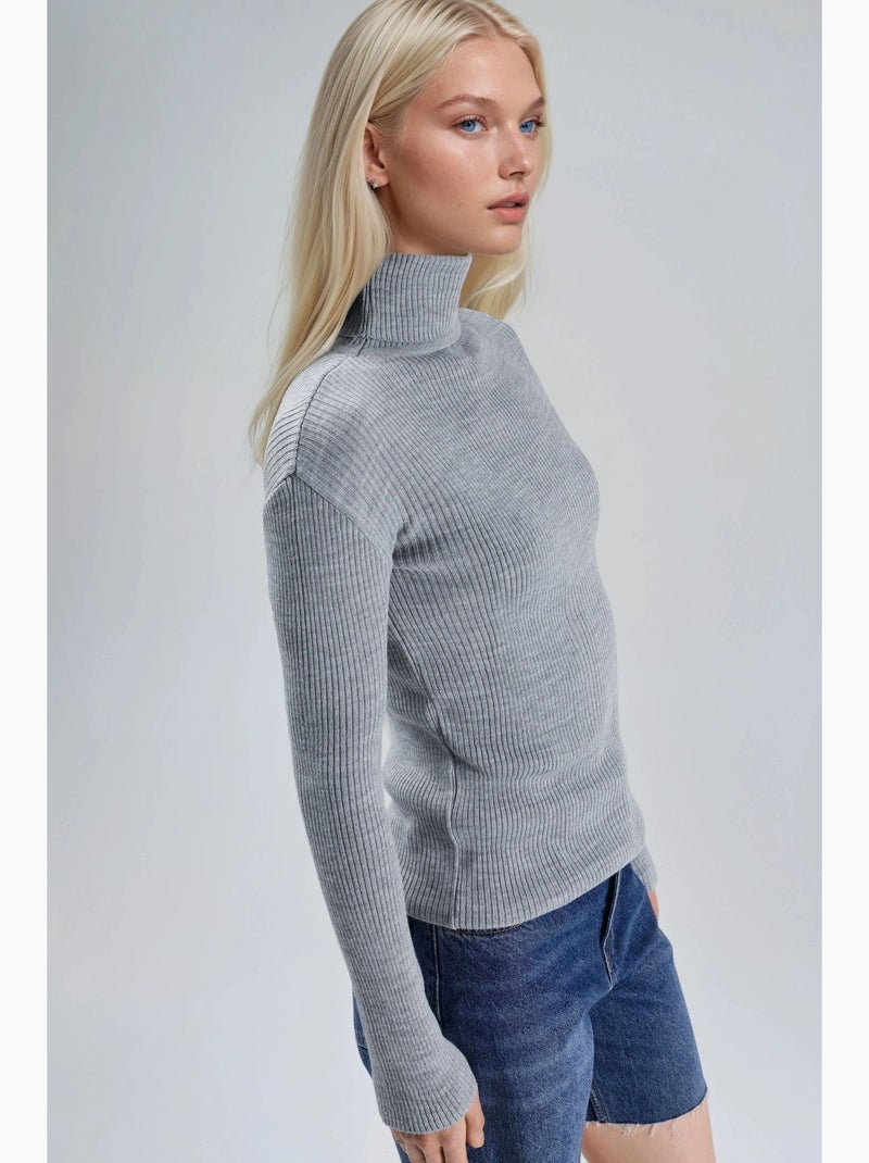 Ma mode pull à col roulé texturé ajusté my fashion Gris clair - Kiabi