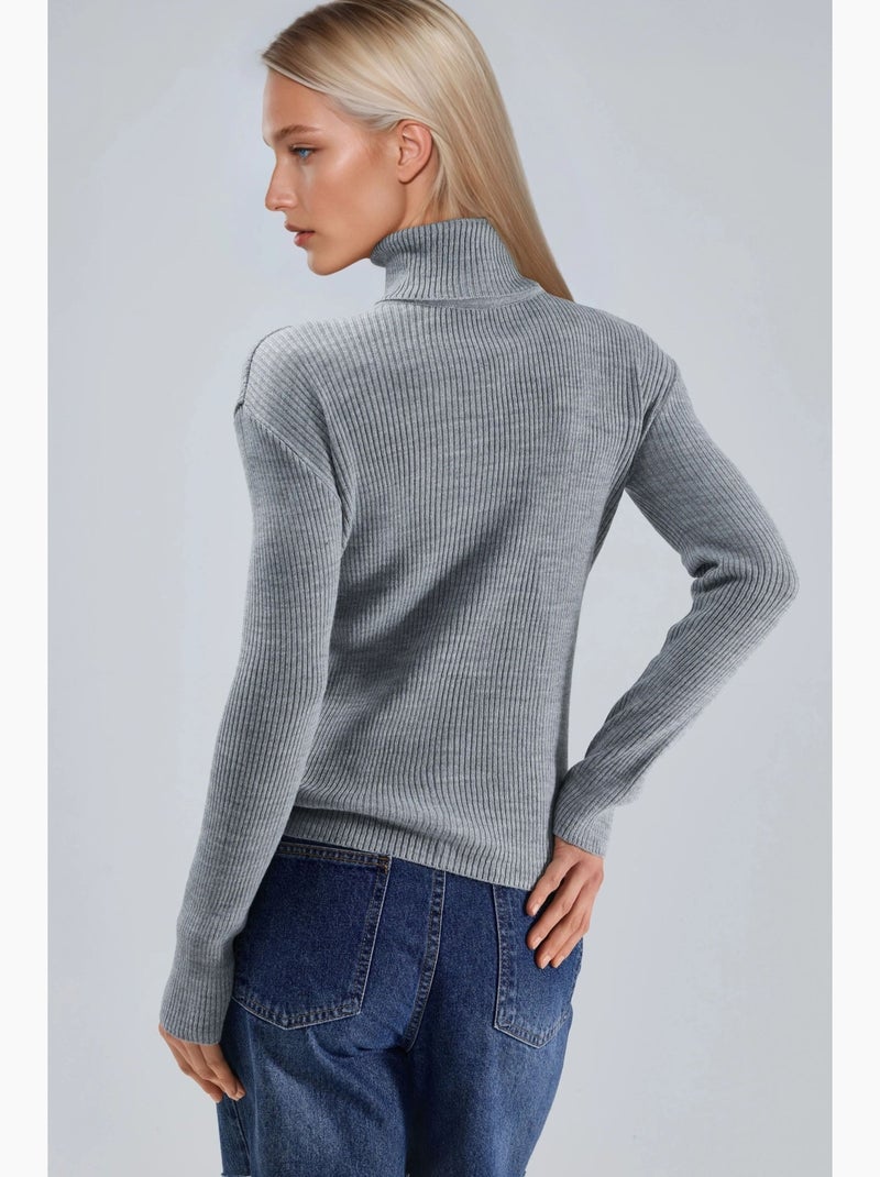 Ma mode pull à col roulé texturé ajusté my fashion Gris clair - Kiabi