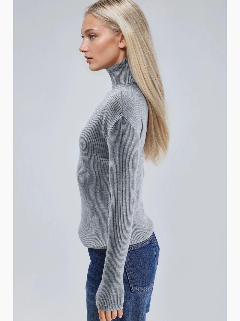 Ma mode pull à col roulé texturé ajusté my fashion Gris clair - Kiabi