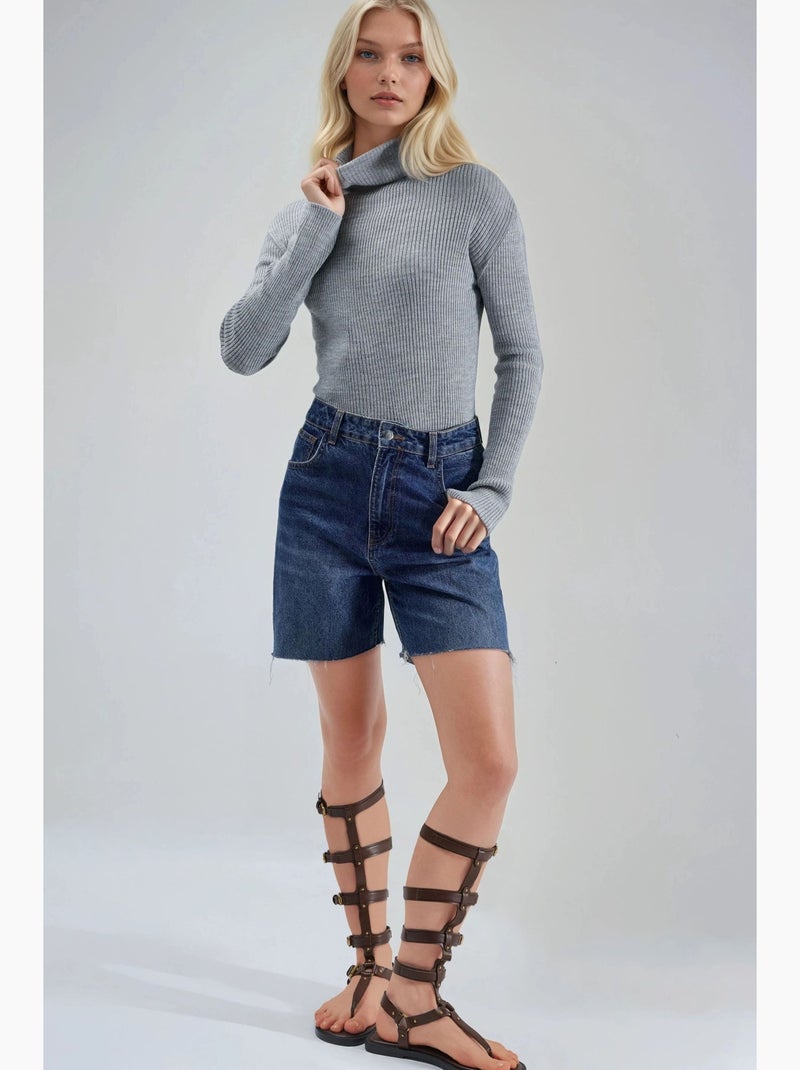 Ma mode pull à col roulé texturé ajusté my fashion Gris clair - Kiabi