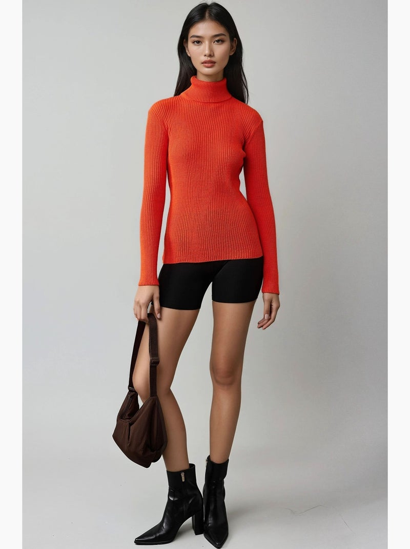 Ma mode pull à col roulé texturé ajusté my fashion Rouge brique - Kiabi