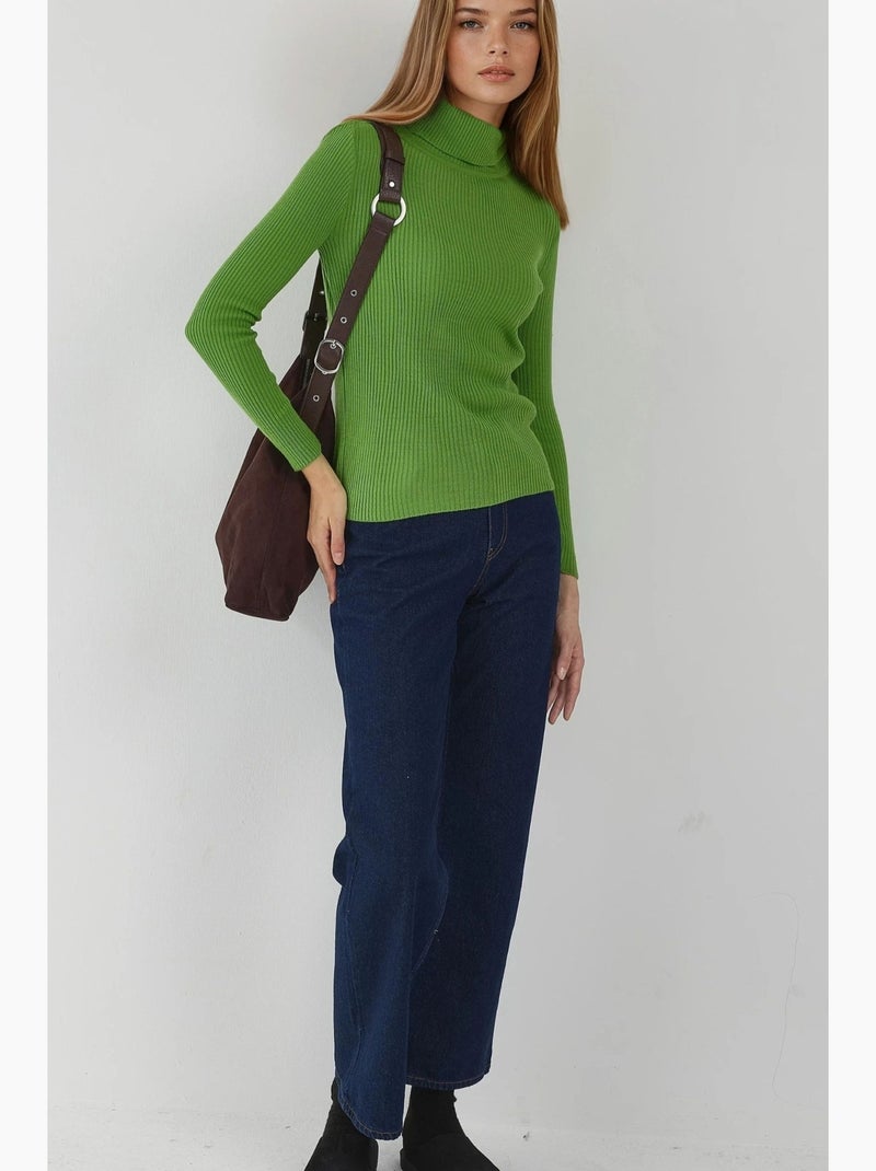 Ma mode pull à col roulé texturé ajusté my fashion Vert anis - Kiabi