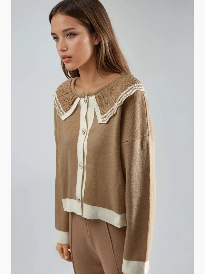 Ma mode pull en maille à col boutonné et col bébé my fashion Camel - Kiabi