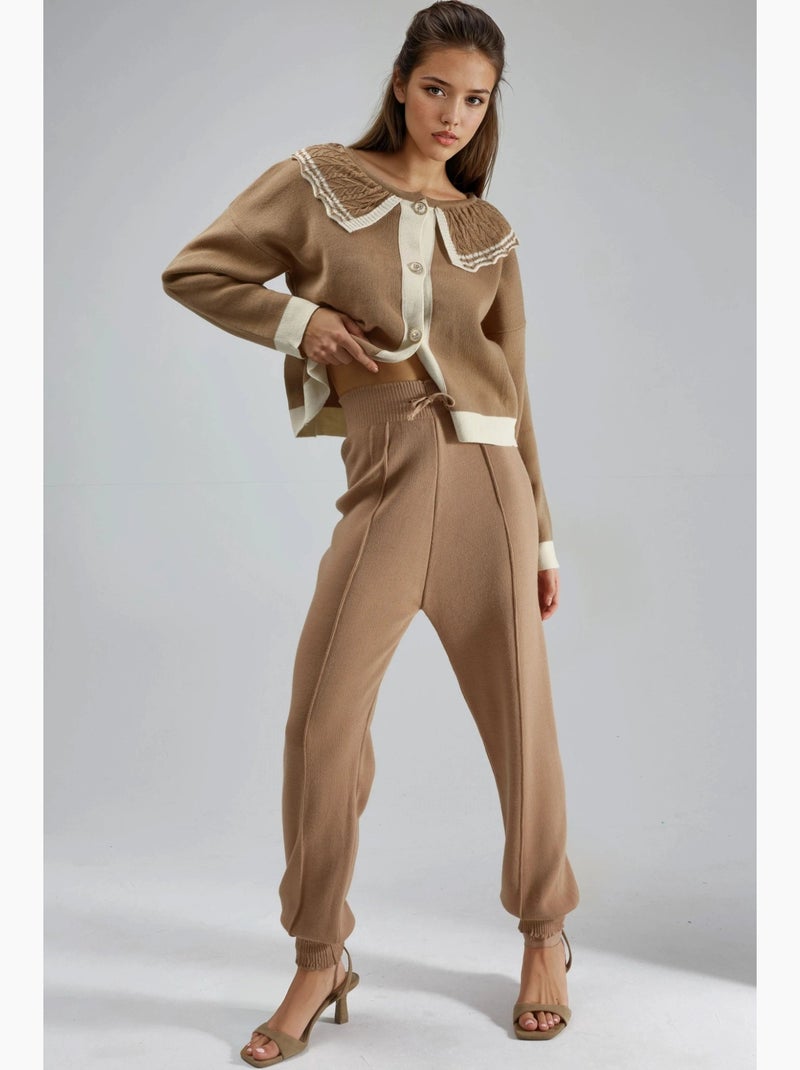 Ma mode pull en maille à col boutonné et col bébé my fashion Camel - Kiabi