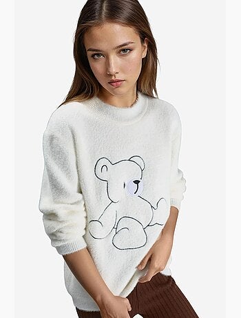 Ma mode pull oversize long à col rond brodé my fashion