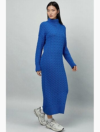 Ma mode robe longue à col roulé et manches longues en maille jacquard my fashion