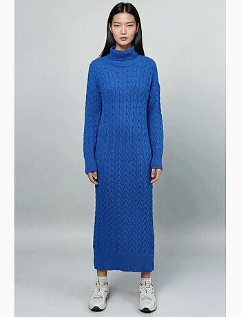 Ma mode robe longue à col roulé et manches longues en maille jacquard my fashion