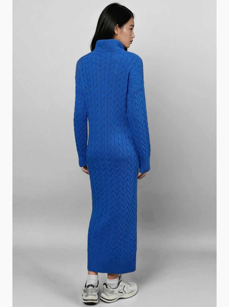 Ma mode robe longue à col roulé et manches longues en maille jacquard my fashion Bleu cobalt - Kiabi