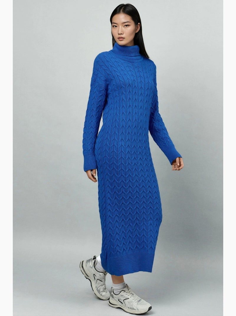 Ma mode robe longue à col roulé et manches longues en maille jacquard my fashion Bleu cobalt - Kiabi