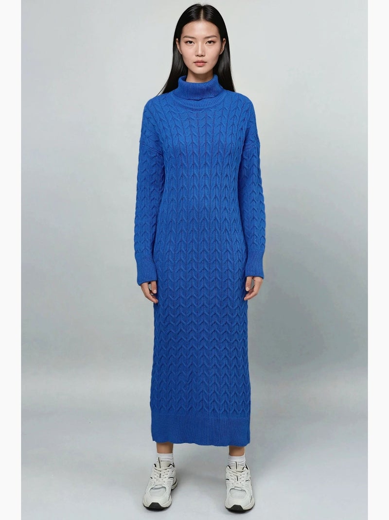 Ma mode robe longue à col roulé et manches longues en maille jacquard my fashion Bleu cobalt - Kiabi