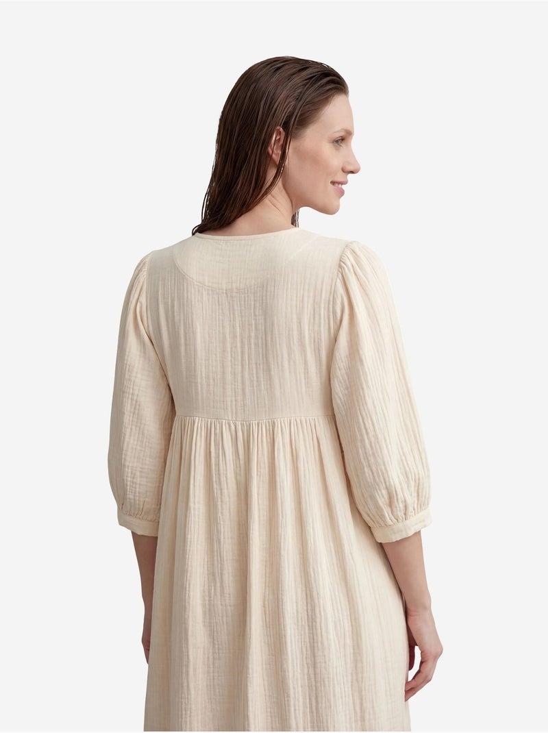 Ma mode robe longue ample à col en v unie my fashion Crème - Kiabi