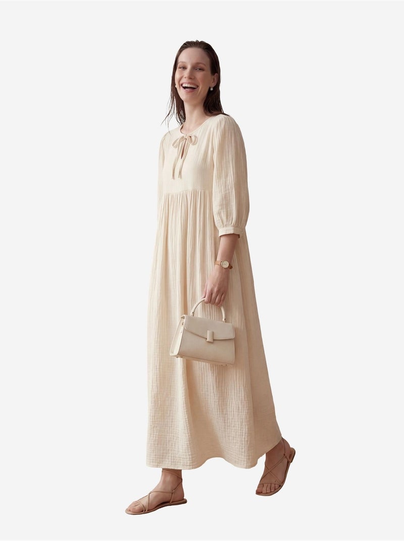 Ma mode robe longue ample à col en v unie my fashion Crème - Kiabi