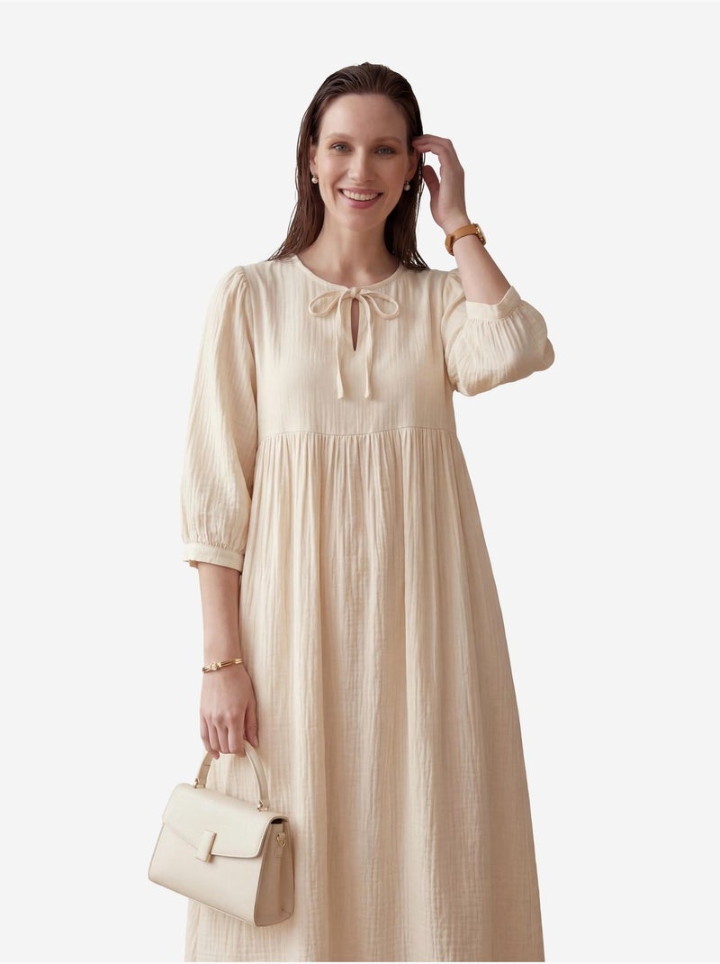 Ma mode robe longue ample à col en v unie my fashion Crème - Kiabi