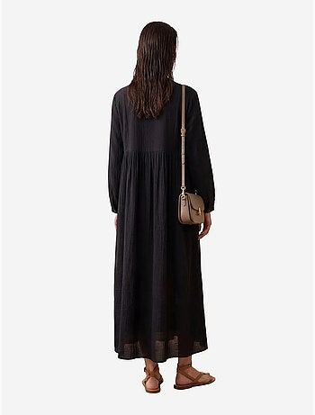 Ma mode robe longue ample à col en v unie my fashion