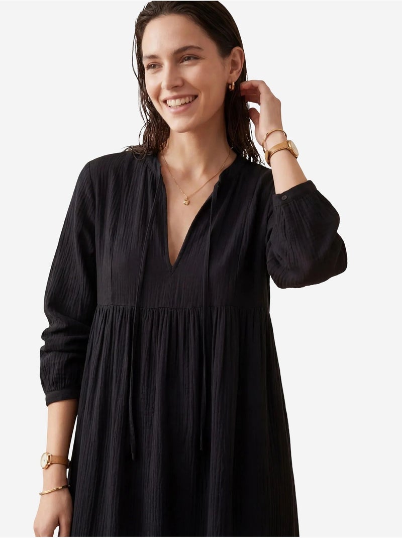 Ma mode robe longue ample à col en v unie my fashion Noir - Kiabi